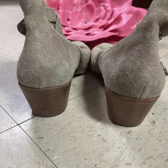 FRYE Ellen‎ Suede Buckle Short Ankle Bootie in Ash Cowboycore - Picture 6 of 10